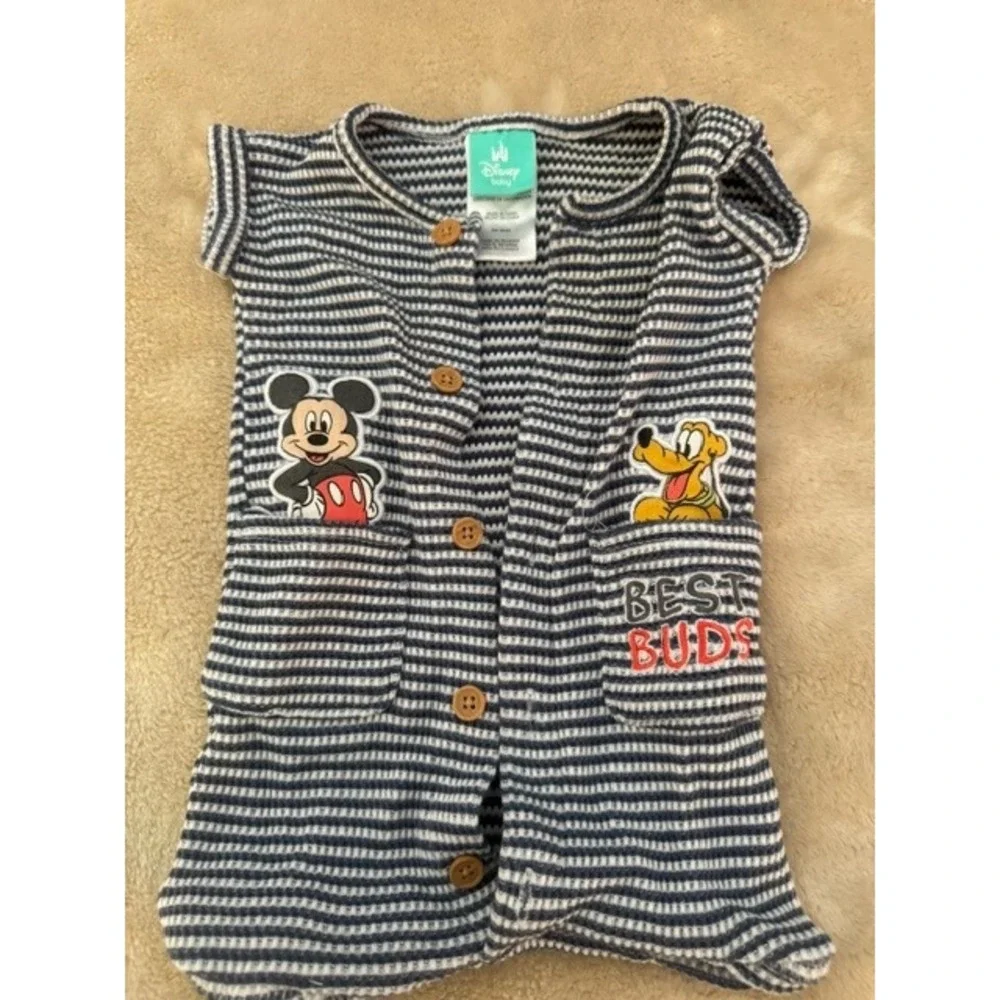 Disney Baby Mickey Mouse Pluto Striped Waffle Knit Vest Navy Blue White NB